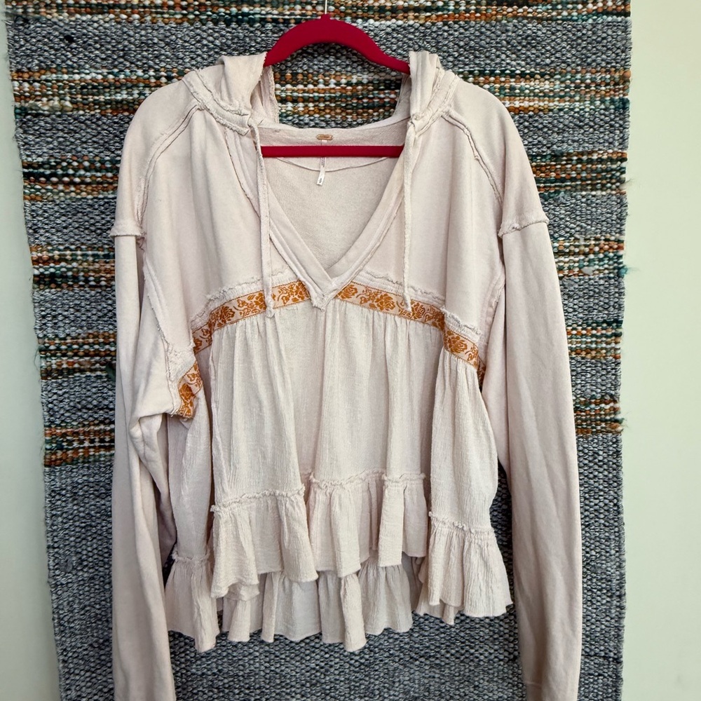Women's Cream and Orange Ruffle Top